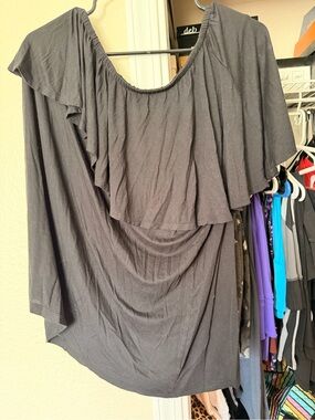 Lane Bryant Black Off-Shoulder Ruffle Tunic